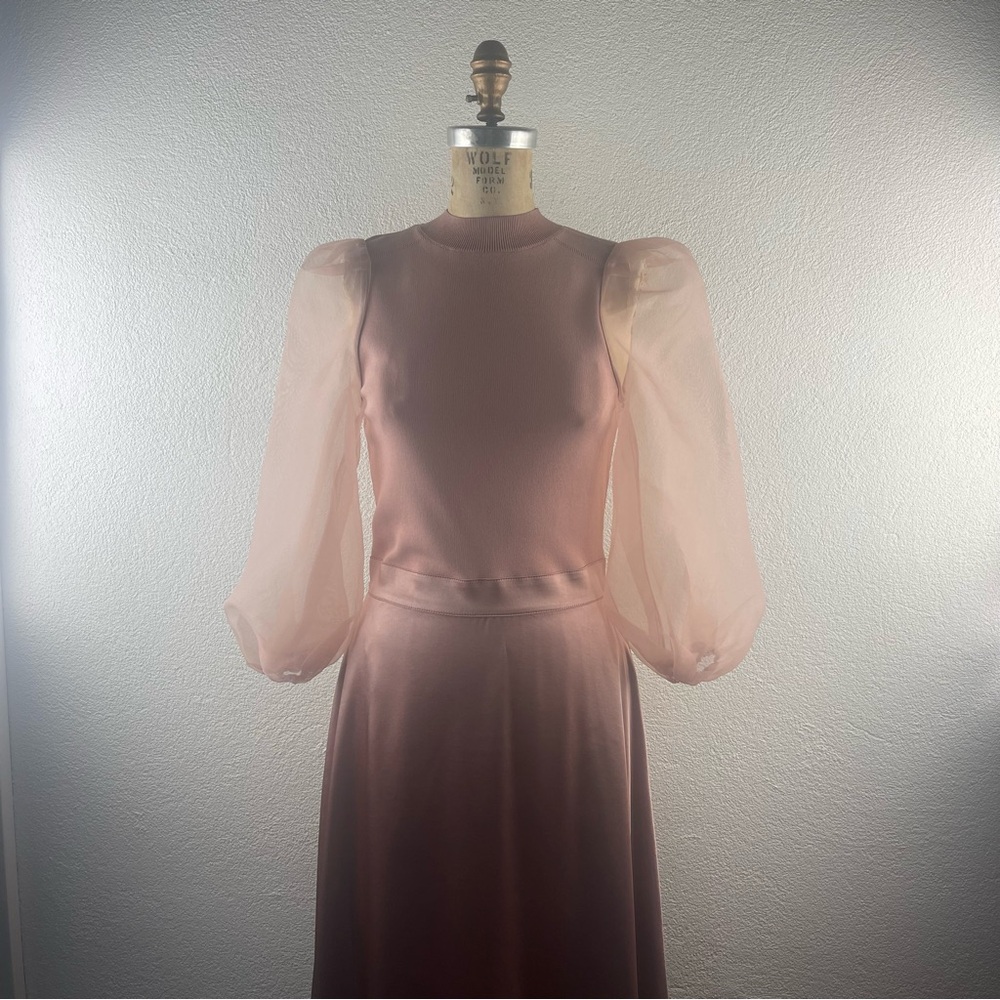 Ted Baker London l 2 Lharra Satin Organza Balloon Sleeves Midi Dress Dusky Pink